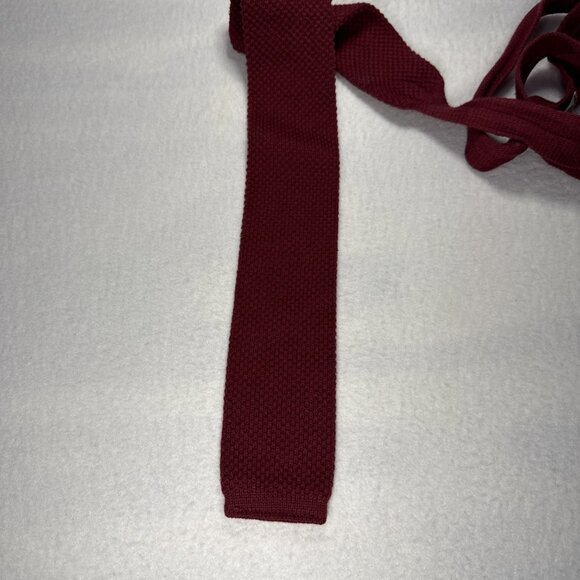 Mens Cotton Maroon Knub Woven Square Tip Neck Tie 56" x 2.5" Vintage - Picture 1 of 5
